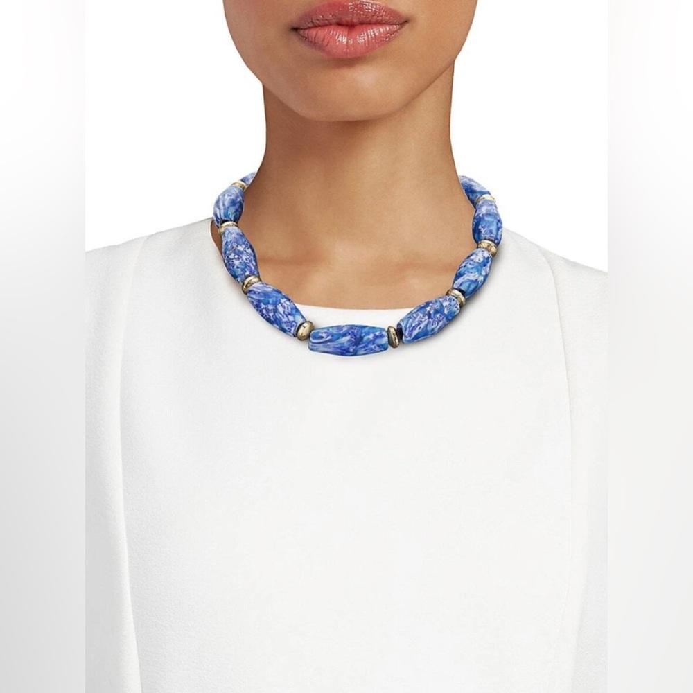 Akola Marbled Glass & Raffia Statement Choker Necklace